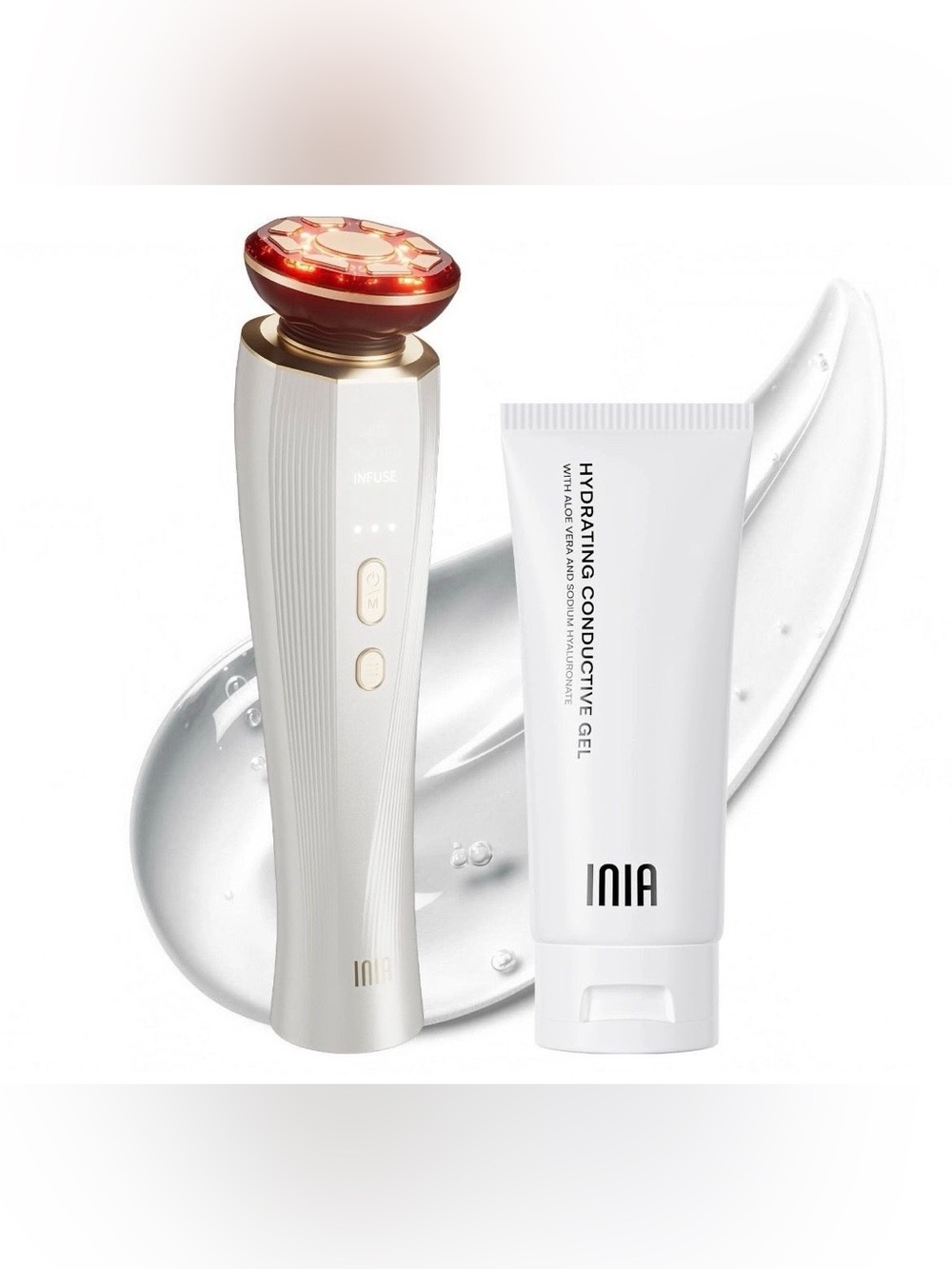 INIA FLARE White LED Facial Infusion Device with Hydrating Conductive Gel